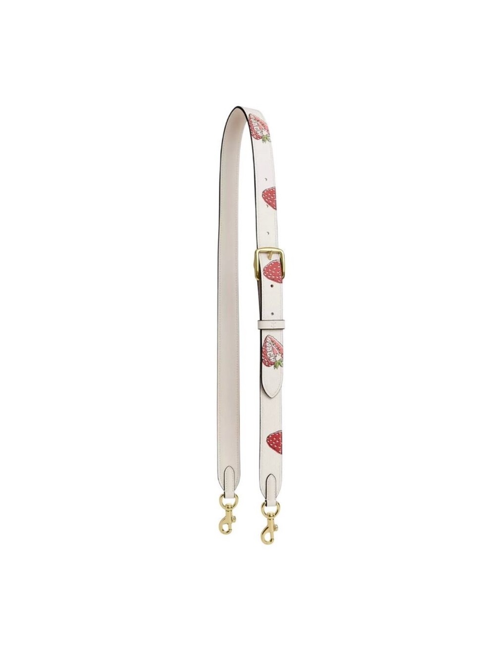 NWT Coach White Leather Strawberry-Print Adjustable Strap with Gold Hardware
